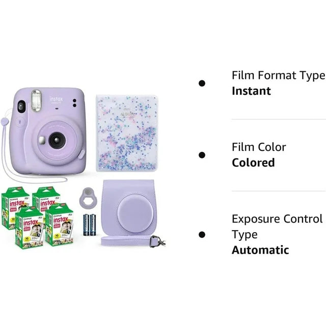 Fujifilm Instax Mini 11 Instant Camera with 40 Film Sheets, Shutter Accessories & Photo Album, Lilac Purple
