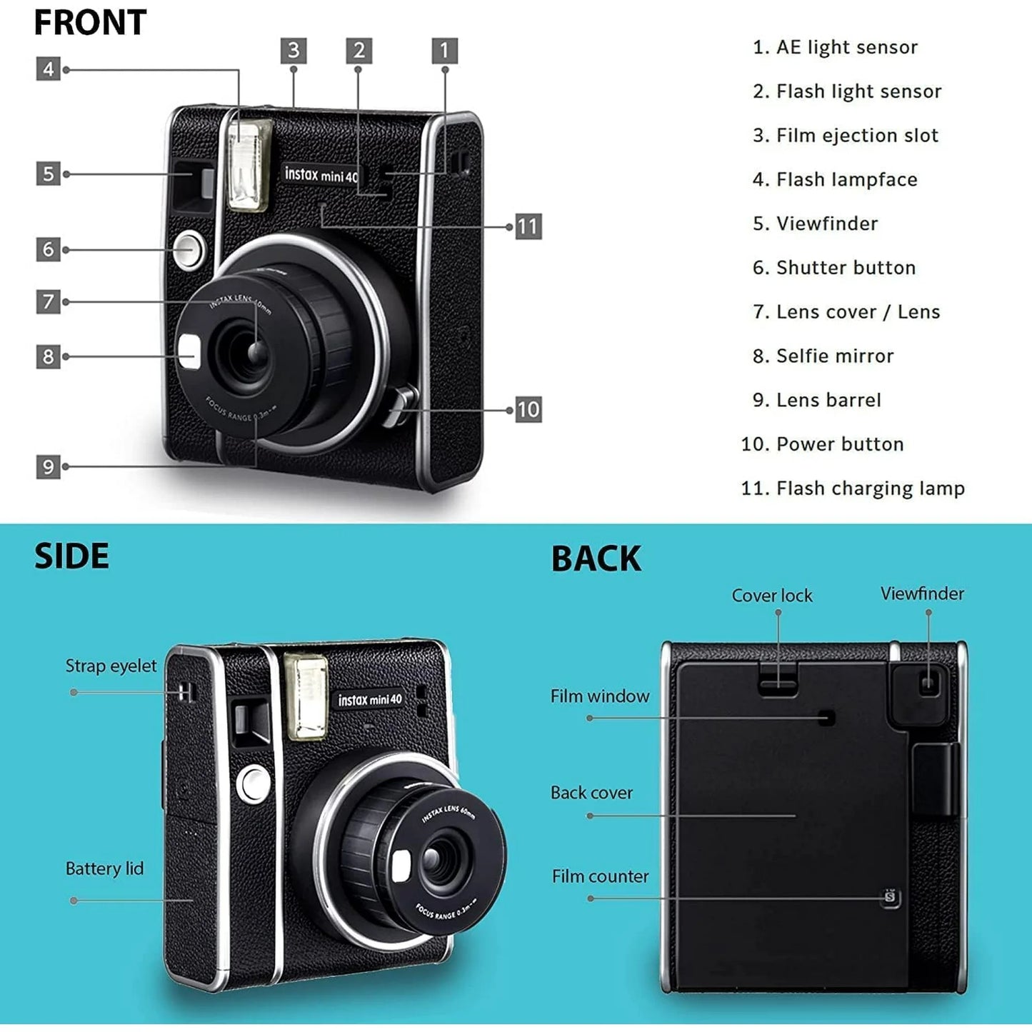 Fujifilm Instax Mini 40 Instant Film Camera Bundle with 40 Film Sheets & Accessories, Vintage Black